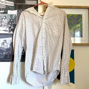 White Shirt With Small Black Flower/Snowflake  Pattern. Good For Christmas Date!